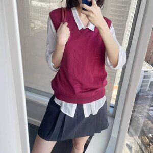 Unisex Hugo Boss Virgin Wool Vest: Burgundy Y2K Sleeveless Top